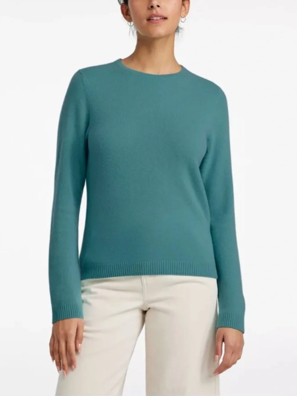 L.L. Bean Women's Classic Cashmere Crewneck Teal Green 1X Fitted - Picture 1 of 8